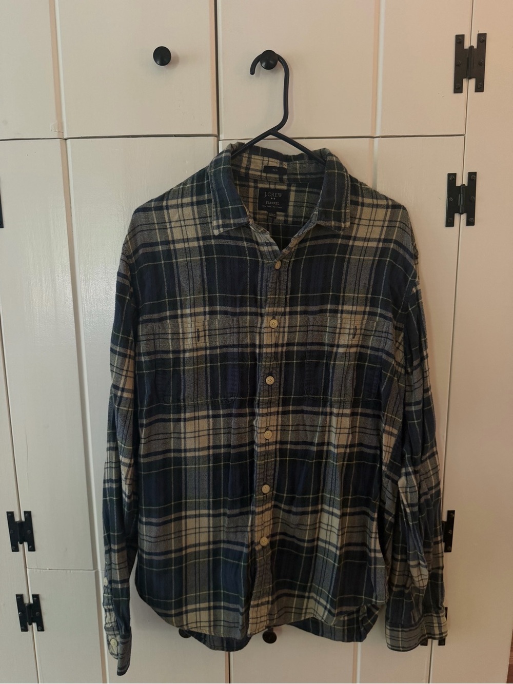 J. Crew Men's Navy and Cream Plaid Button-Down Shirt